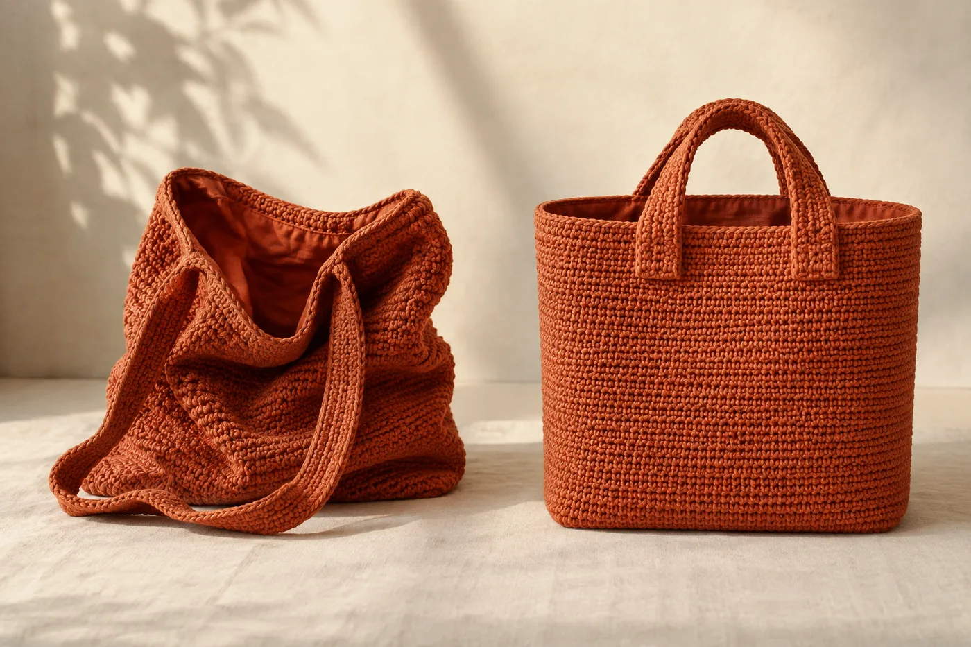 Le même sac : à gauche sans la structure, il s'affaisse ; à droite avec, il tient debout