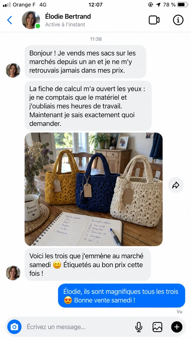 Message d'une cliente