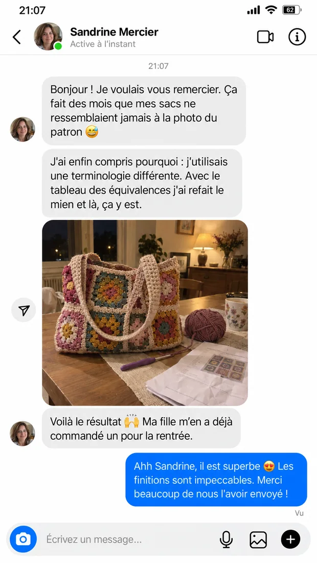 Message d'une cliente